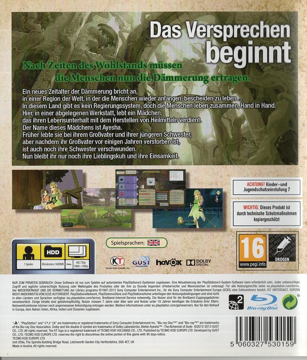 Atelier Ayesha: The Alchemist of Dusk - PlayStation 3 Rückseite