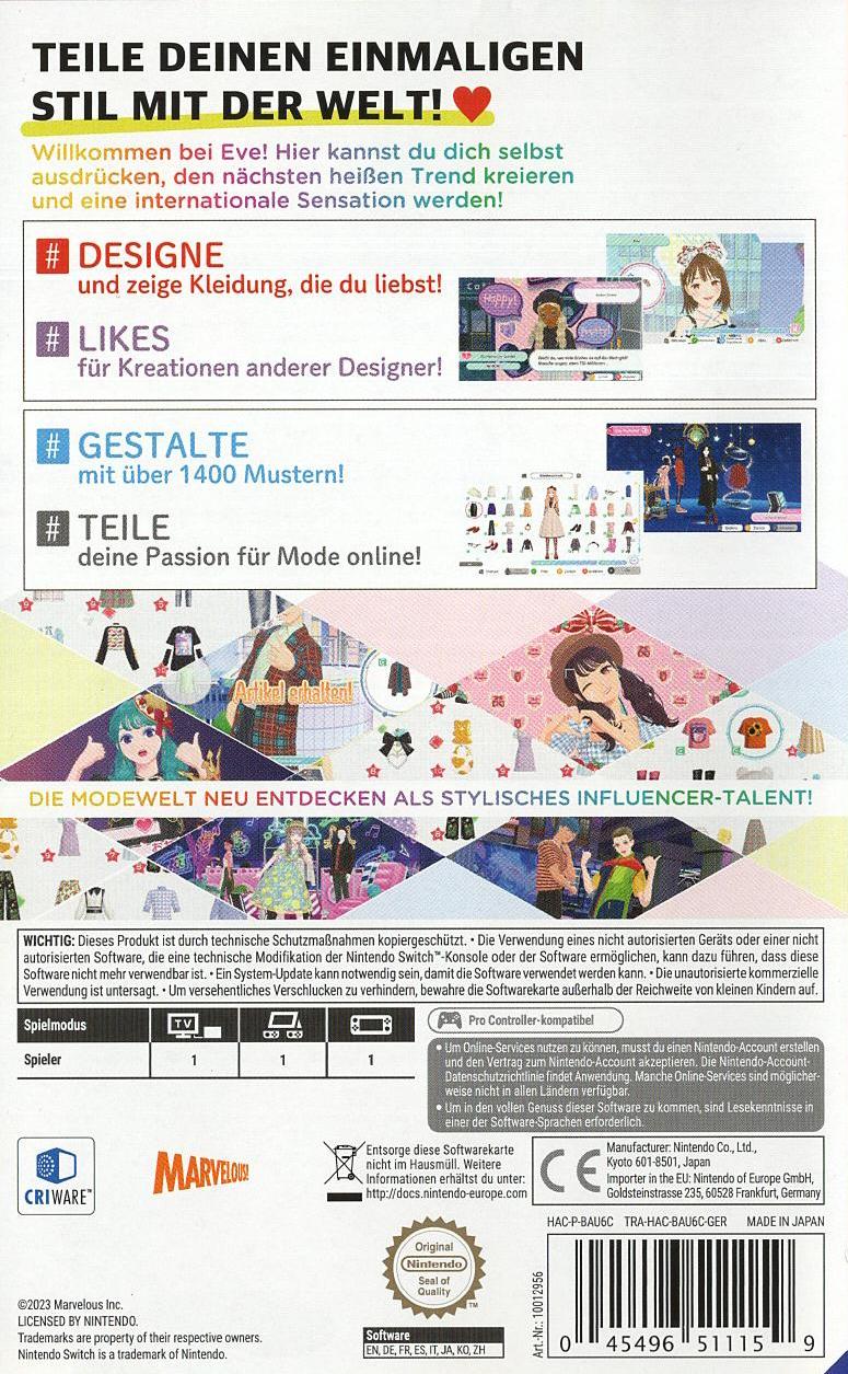 Fashion Dreamer - Nintendo Switch Rückseite