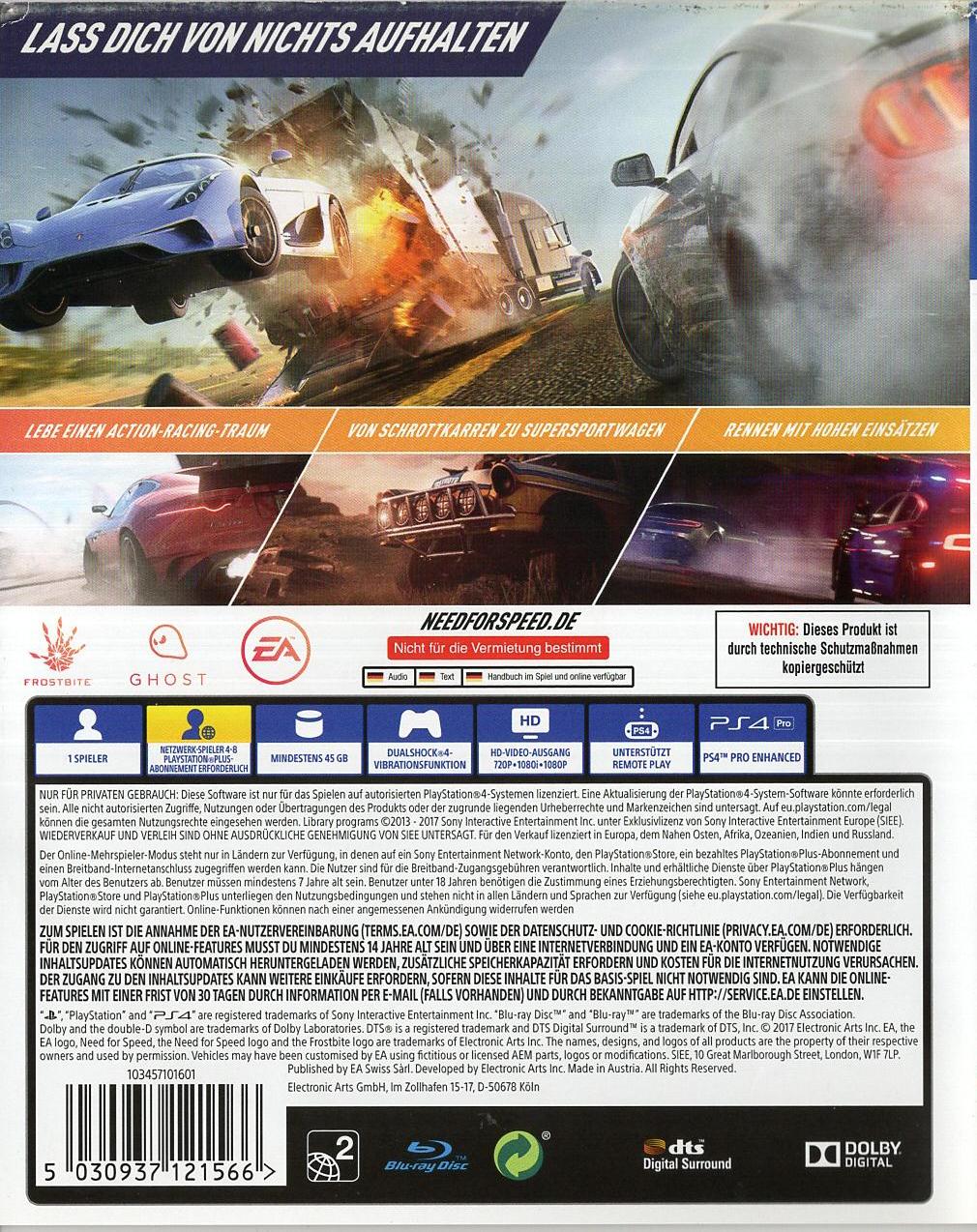 Need for Speed Payback - PlayStation 4 Rückseite