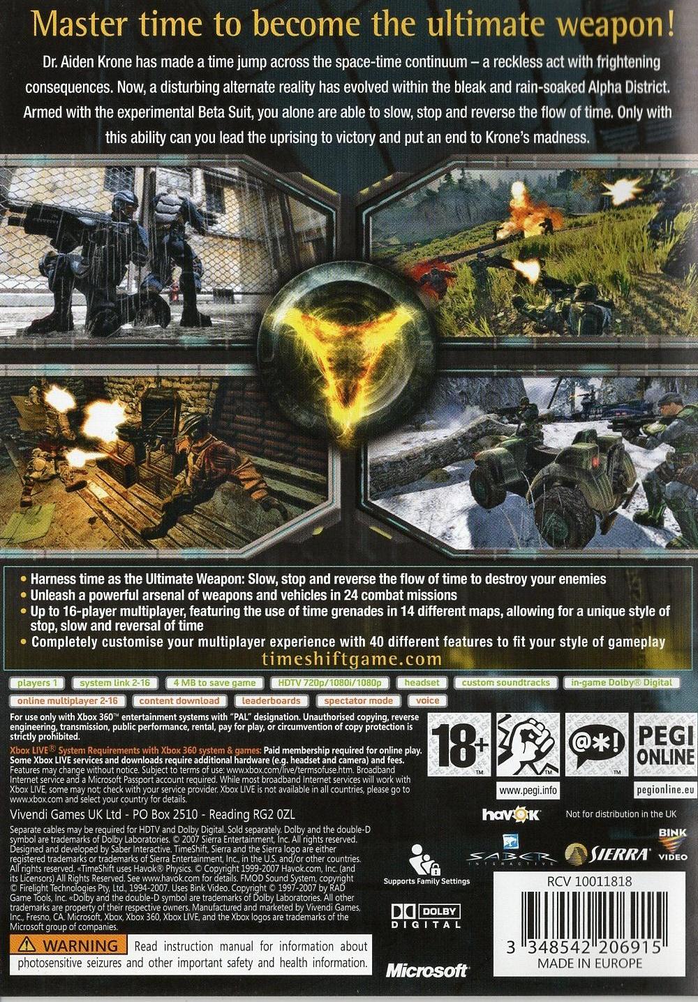 TimeShift - Xbox 360 Rückseite