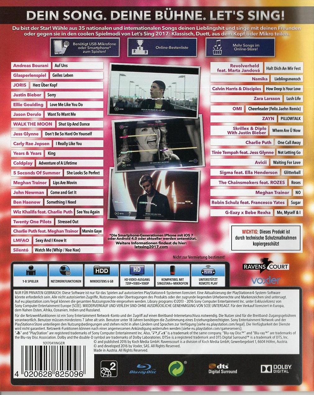 Let's Sing 2017 mit deutschen Hits - PlayStation 4 Rückseite