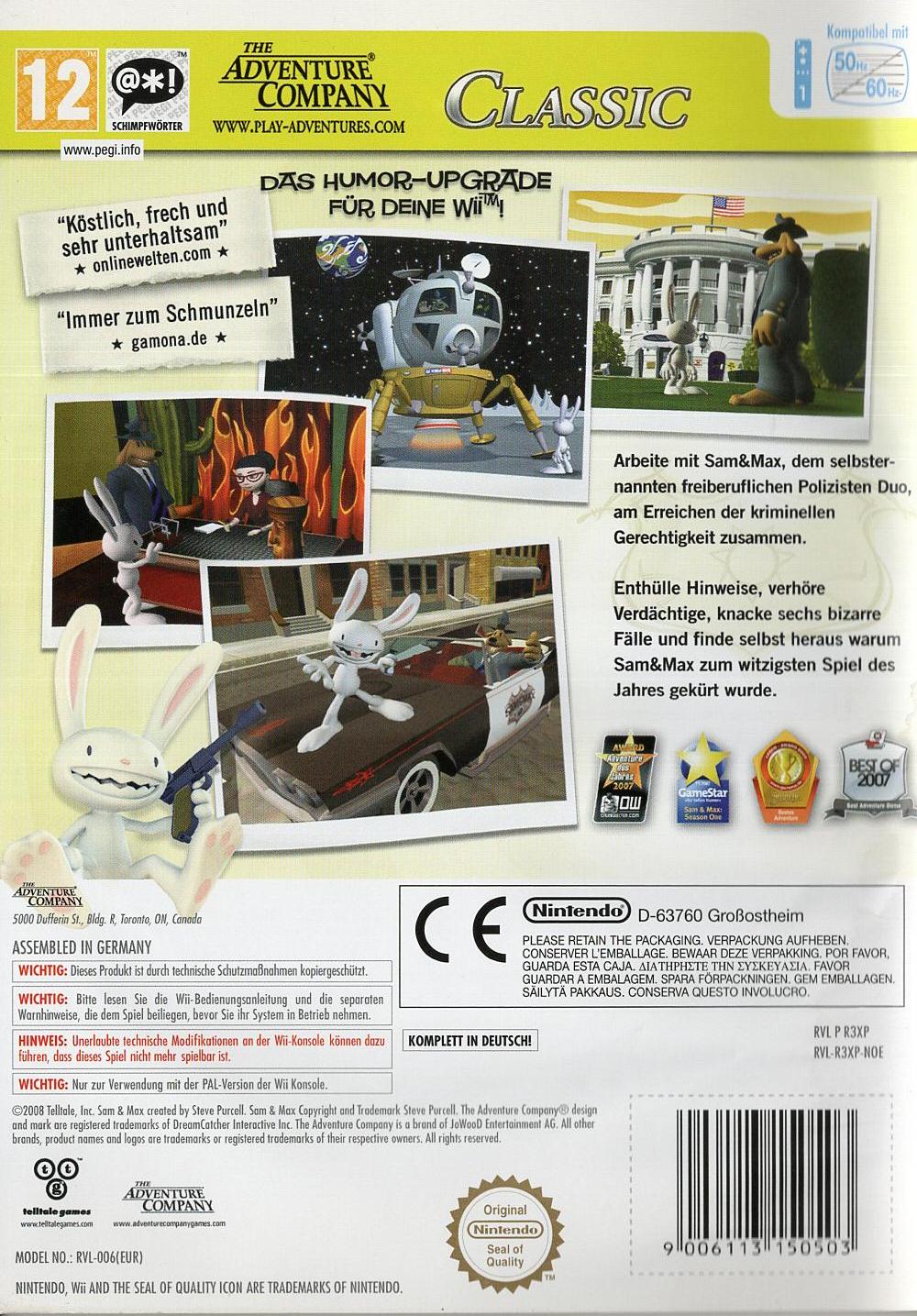 Sam & Max Season One - Nintendo Wii Rückseite