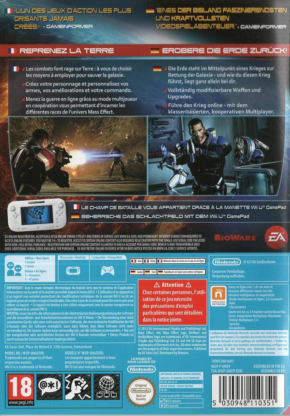 Mass Effect 3: Special Edition - Nintendo Wii U Rückseite