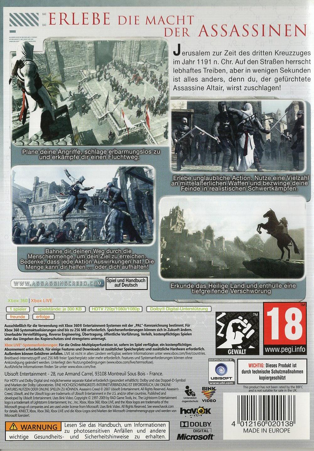 Assassin's Creed - Xbox 360 Rückseite