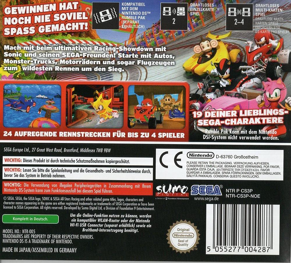 Sonic & SEGA All-Stars Racing - Nintendo DS Rückseite