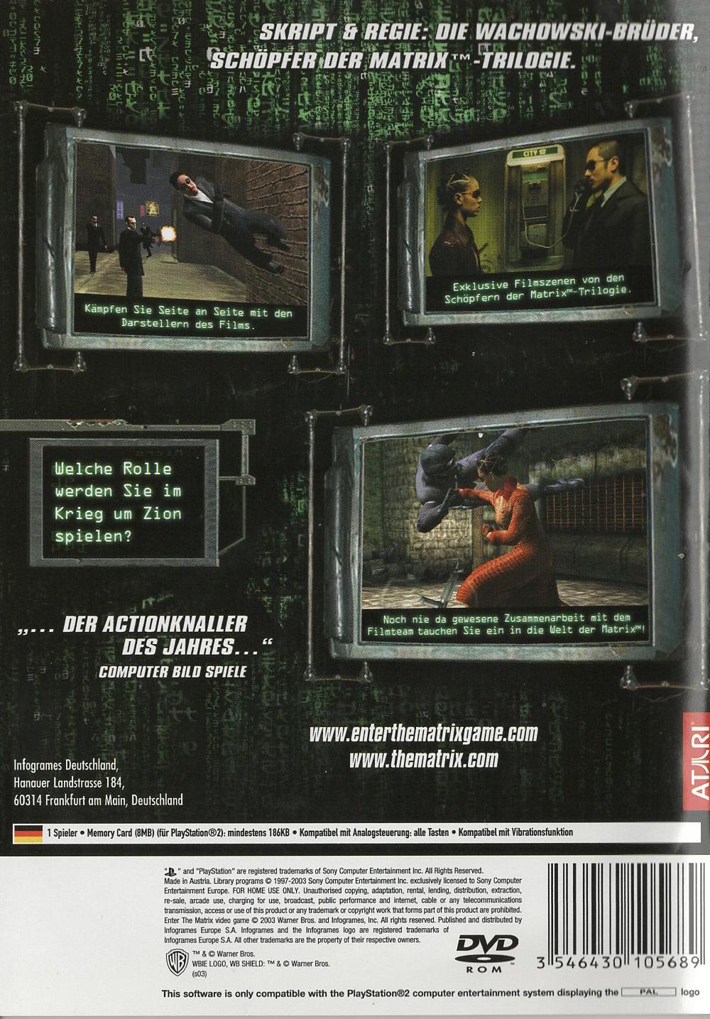 Enter The Matrix - PlayStation 2 Rückseite