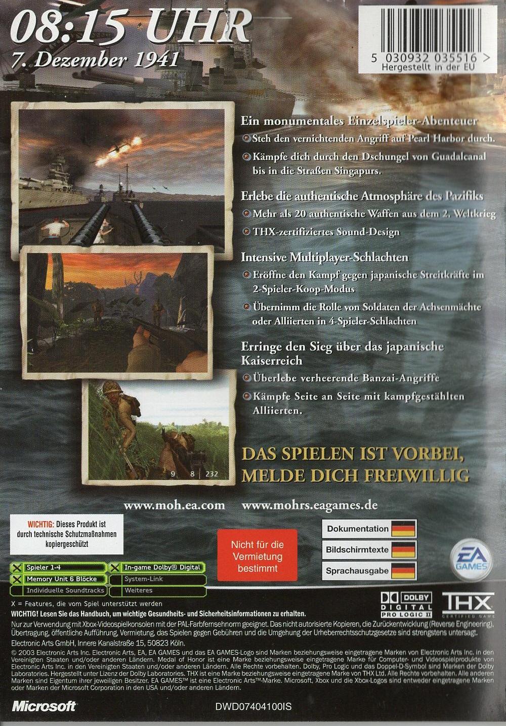 Medal of Honor: Rising Sun - Xbox Rückseite