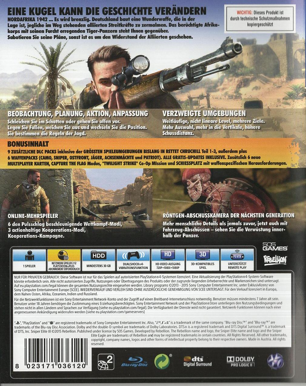 Sniper Elite III Ultimate Edition - PlayStation 4 Rückseite