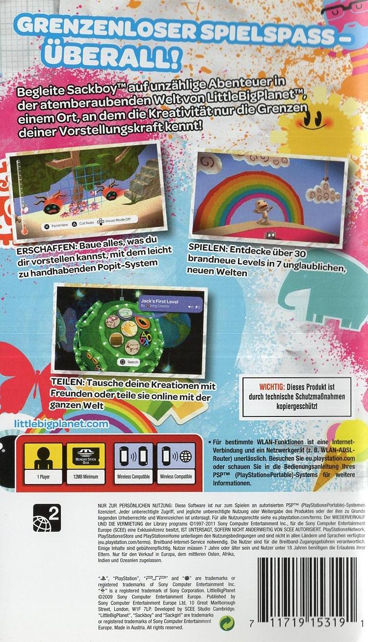 LittleBigPlanet - PlayStation Portable Rückseite
