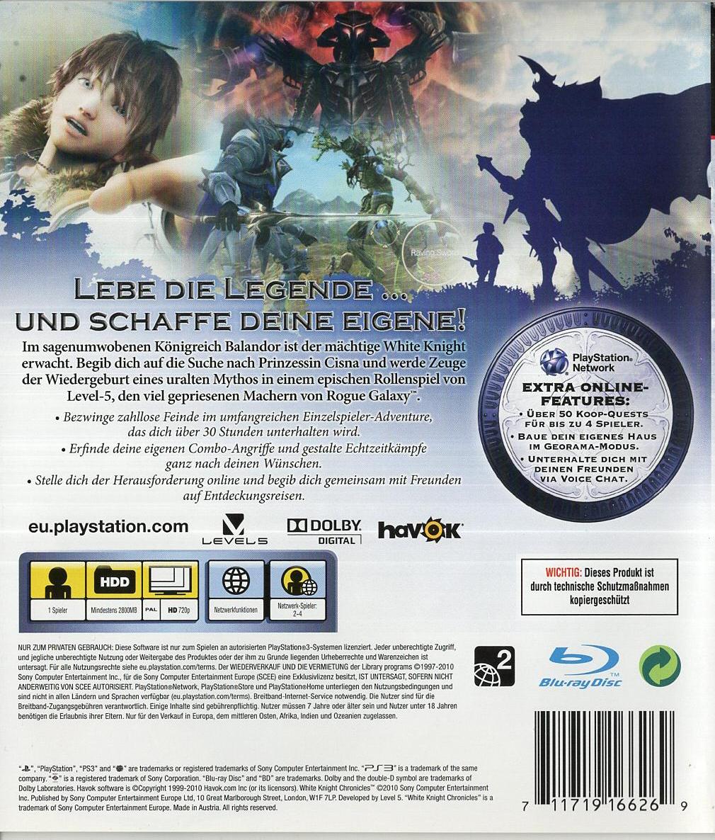 White Knight Chronicles - PlayStation 3 Rückseite