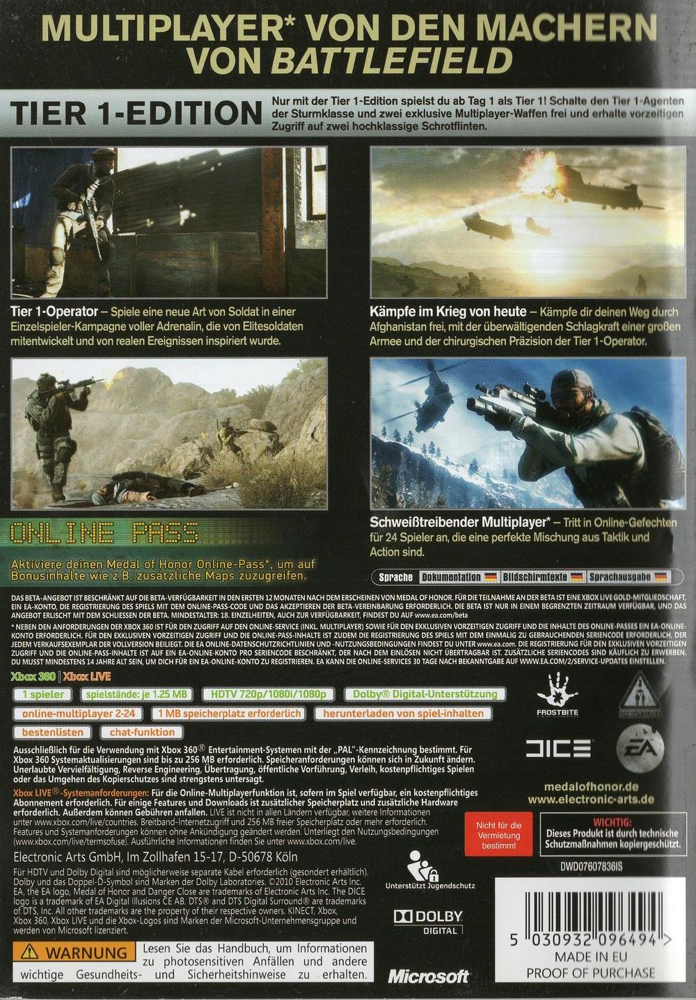 Medal of Honor Tier 1 Edition - Xbox 360 Rückseite