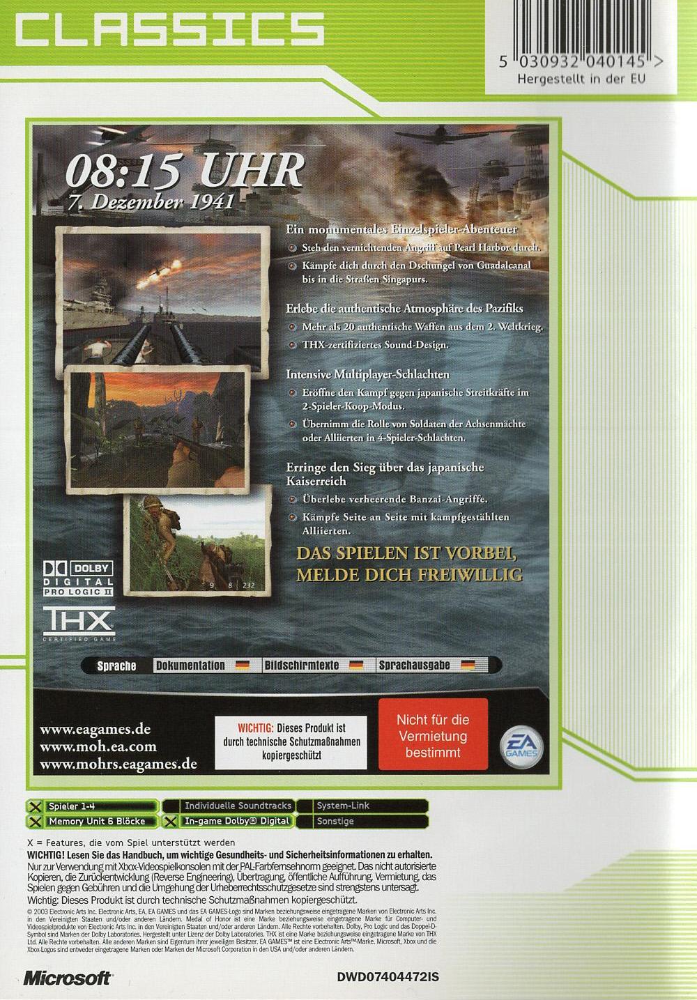 Medal of Honor: Rising Sun - Xbox Rückseite