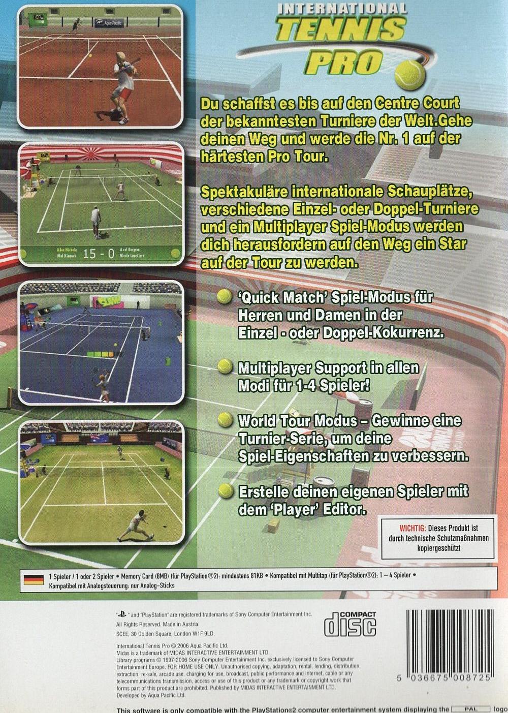 International Tennis Pro - PlayStation 2 Rückseite