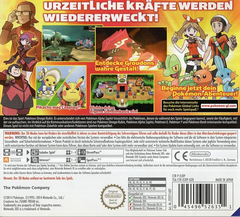 Pokémon Omega Rubin - Nintendo 3DS Rückseite