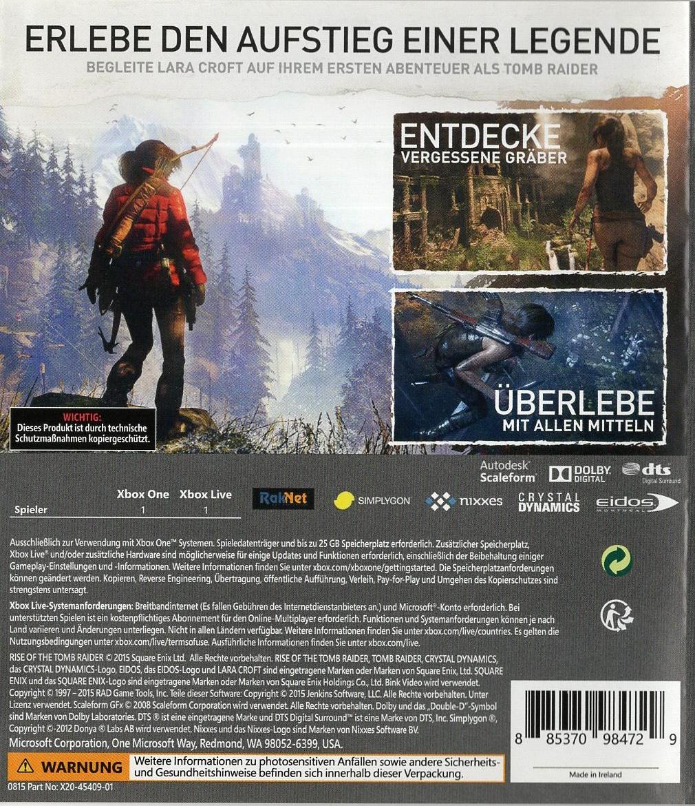 Rise of the Tomb Raider - Xbox One Rückseite