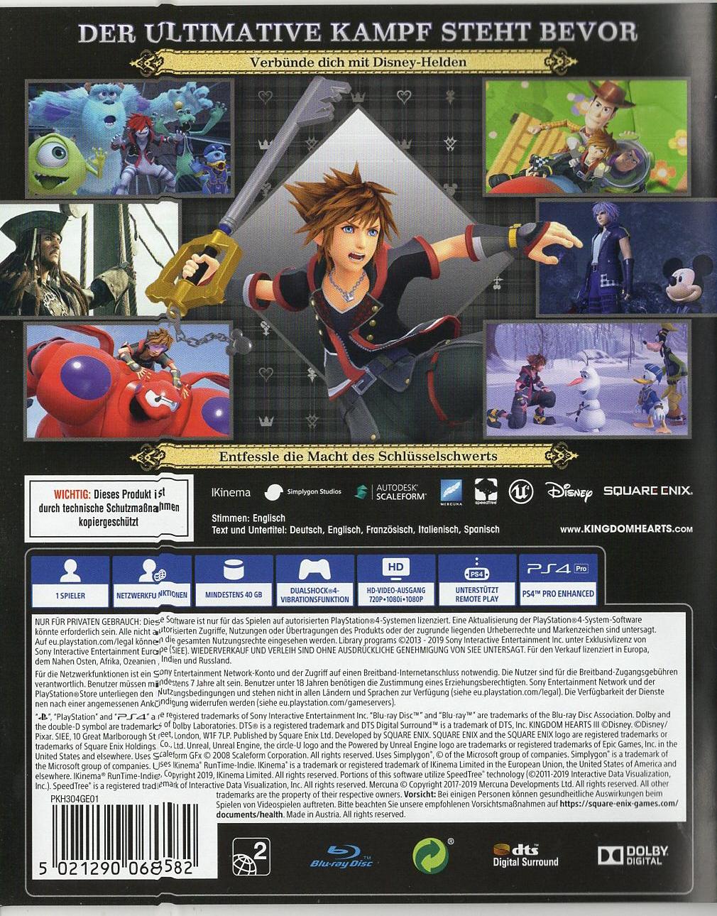 Kingdom Hearts III - PlayStation 4 Rückseite
