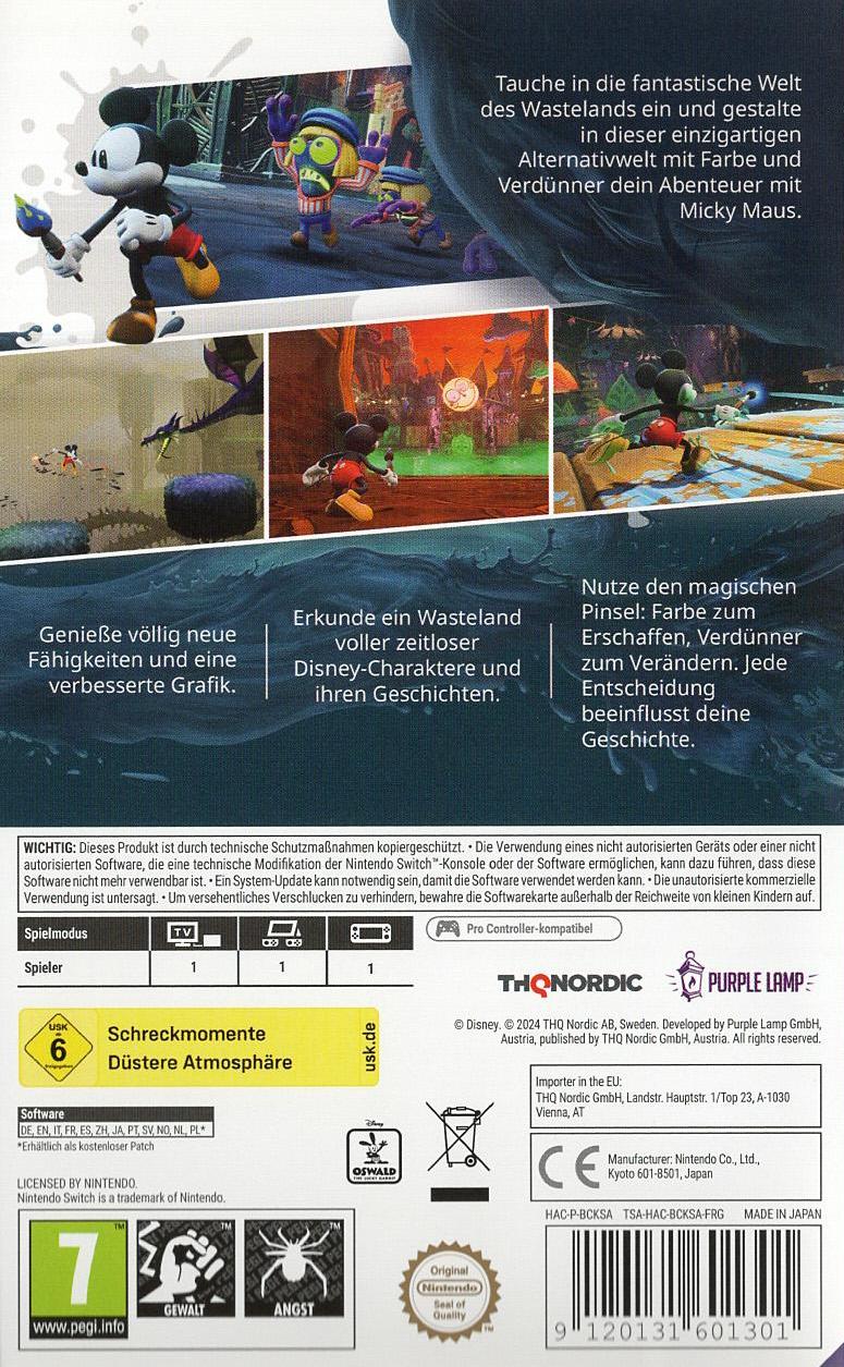 Disney Epic Mickey: Rebrushed - Nintendo Switch Rückseite