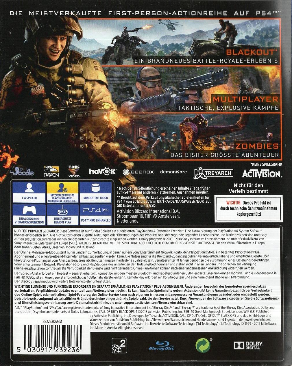 Call of Duty: Black Ops 4 - PlayStation 4 Rückseite