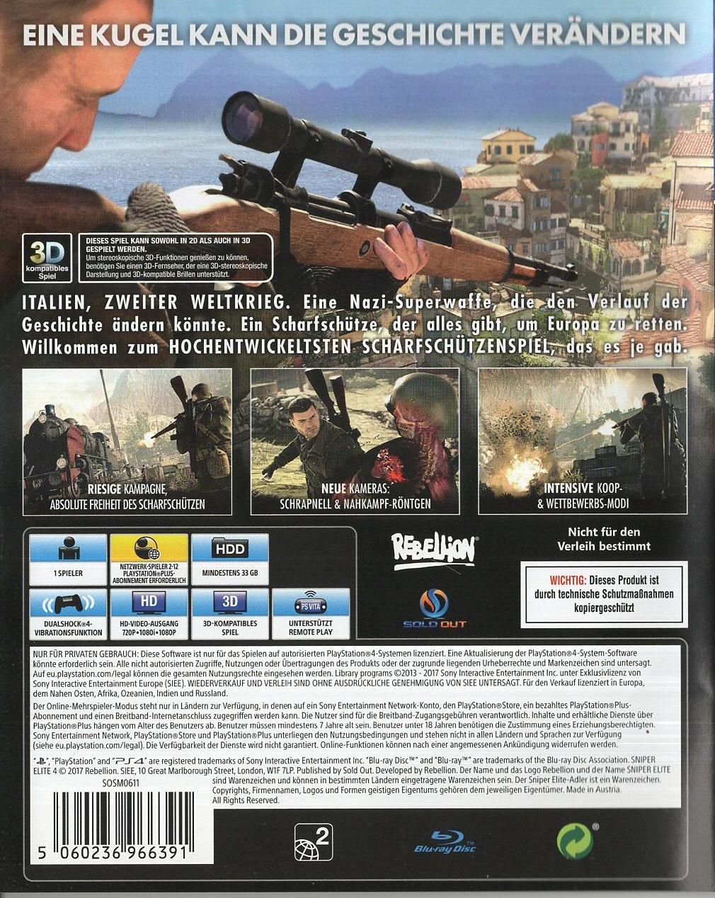 Sniper Elite 4 - PlayStation 4 Rückseite