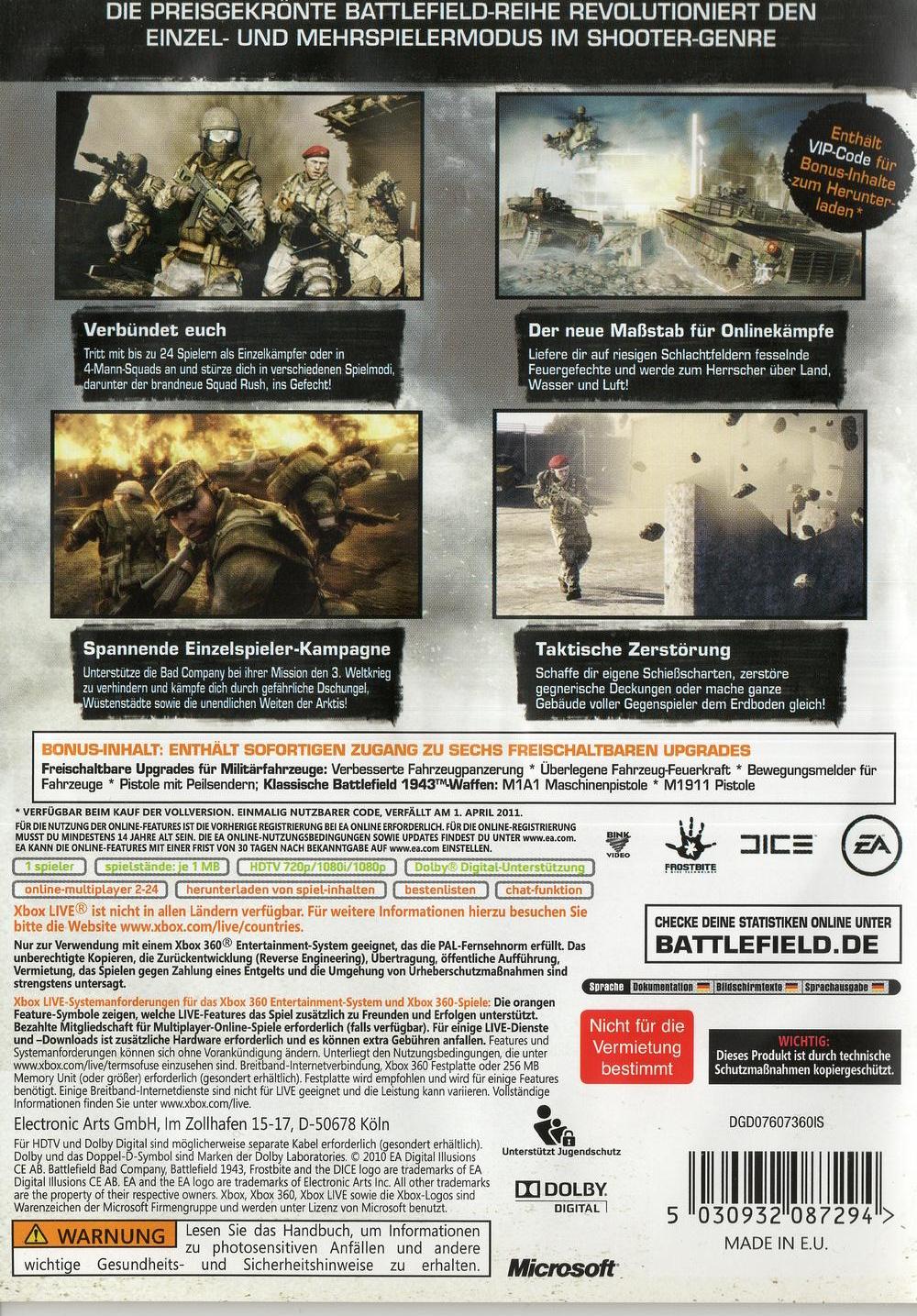 Battlefield: Bad Company 2 - Xbox 360 Rückseite