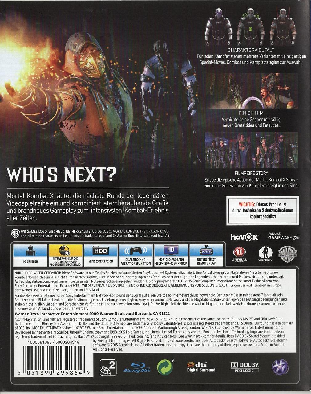 Mortal Kombat X - PlayStation 4 Rückseite