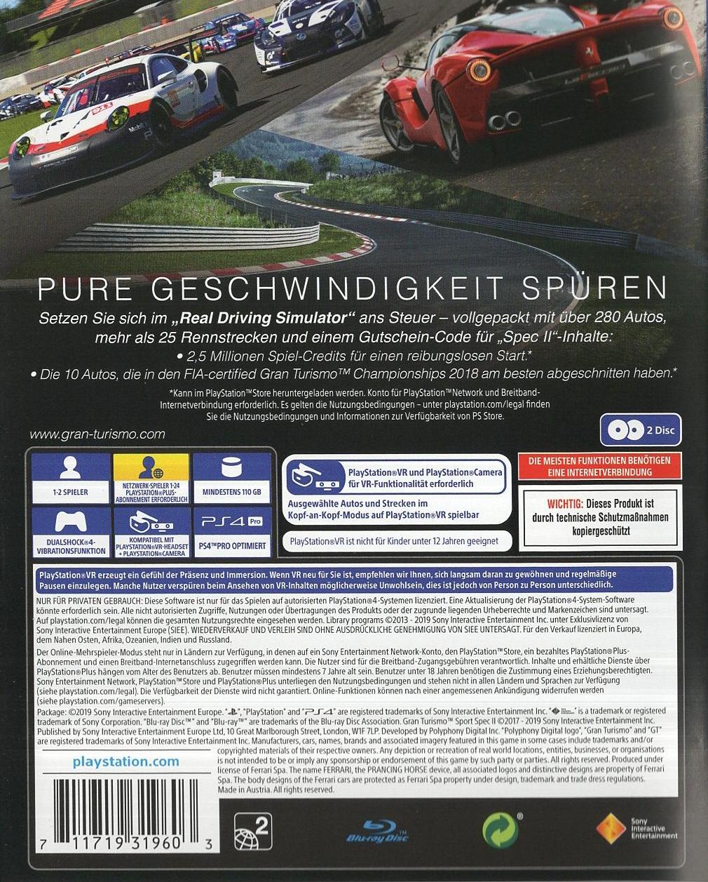 Gran Turismo Sport - PlayStation 4 Rückseite