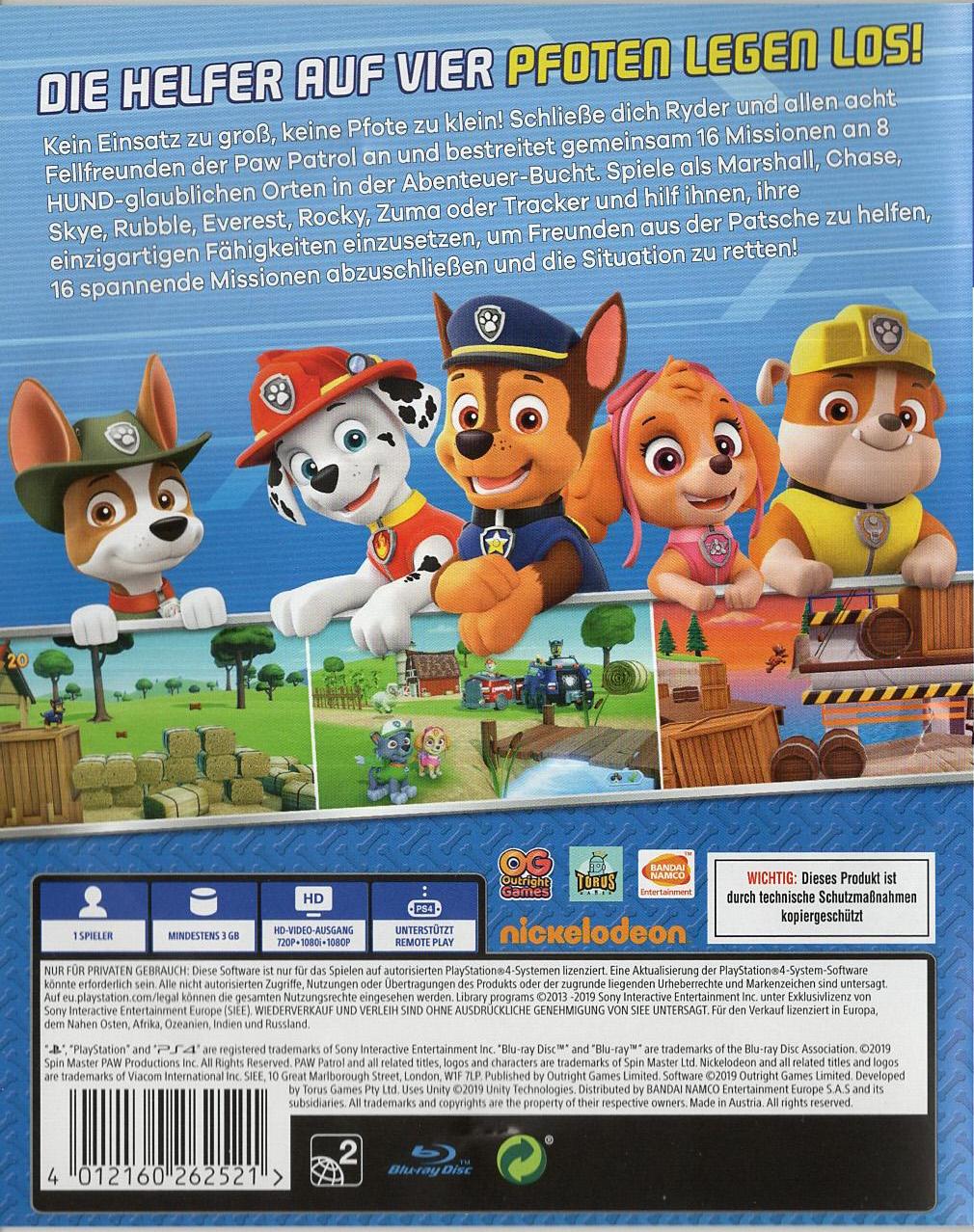 PAW Patrol: Im Einsatz - PlayStation 4 Rückseite