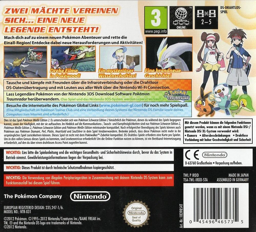 Pokémon Weisse Edition 2 - Nintendo DS Rückseite