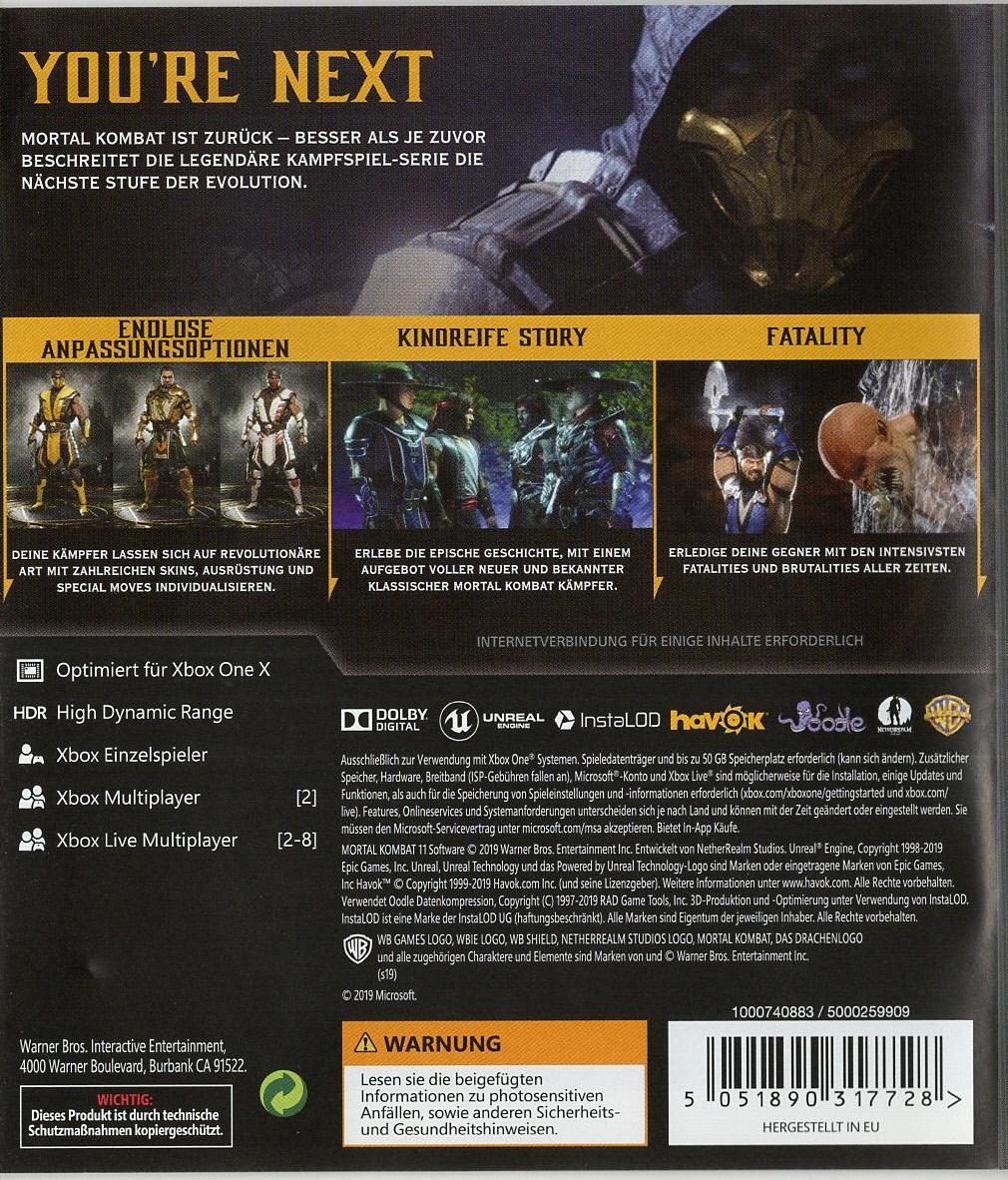 Mortal Kombat 11 - Xbox One Rückseite