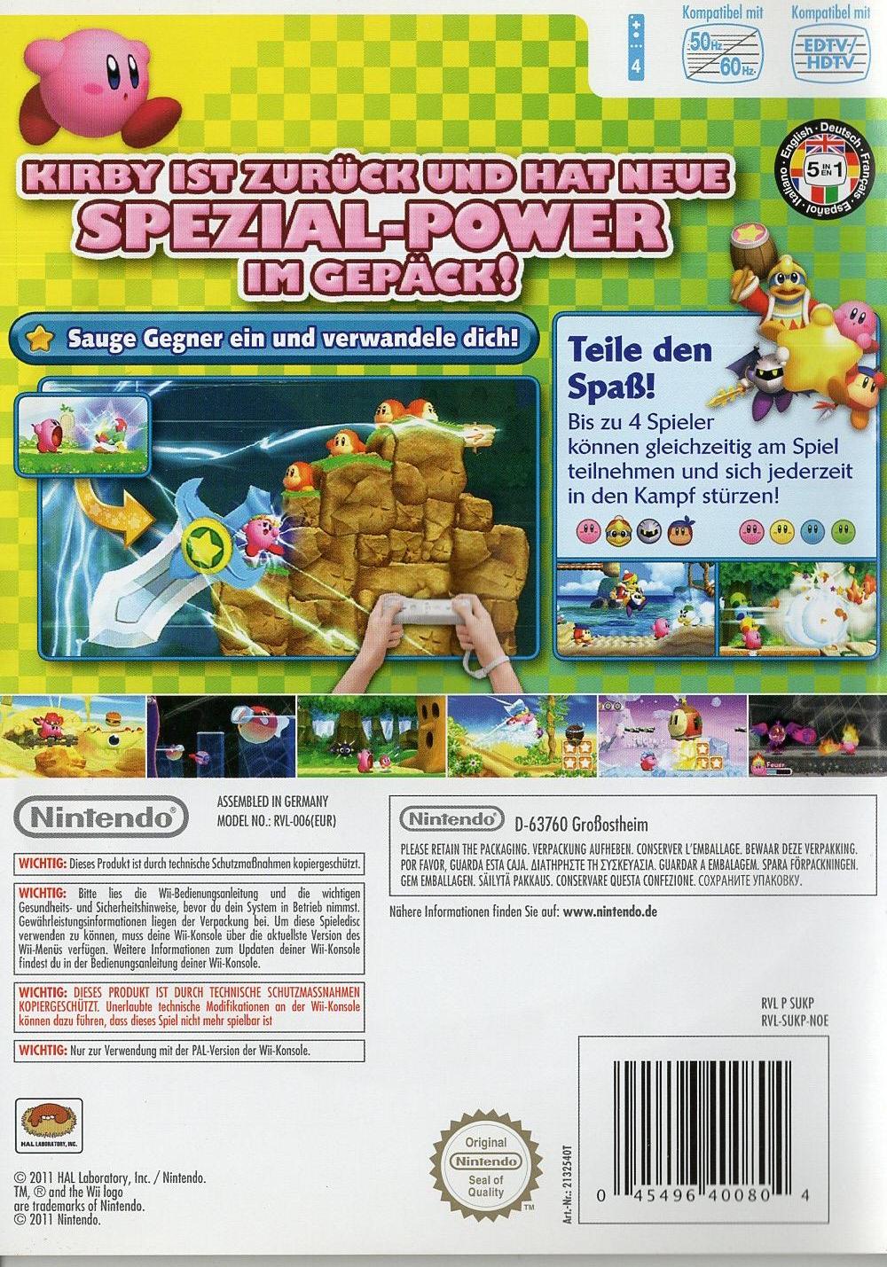 Kirby's Adventure Wii - Nintendo Wii Rückseite