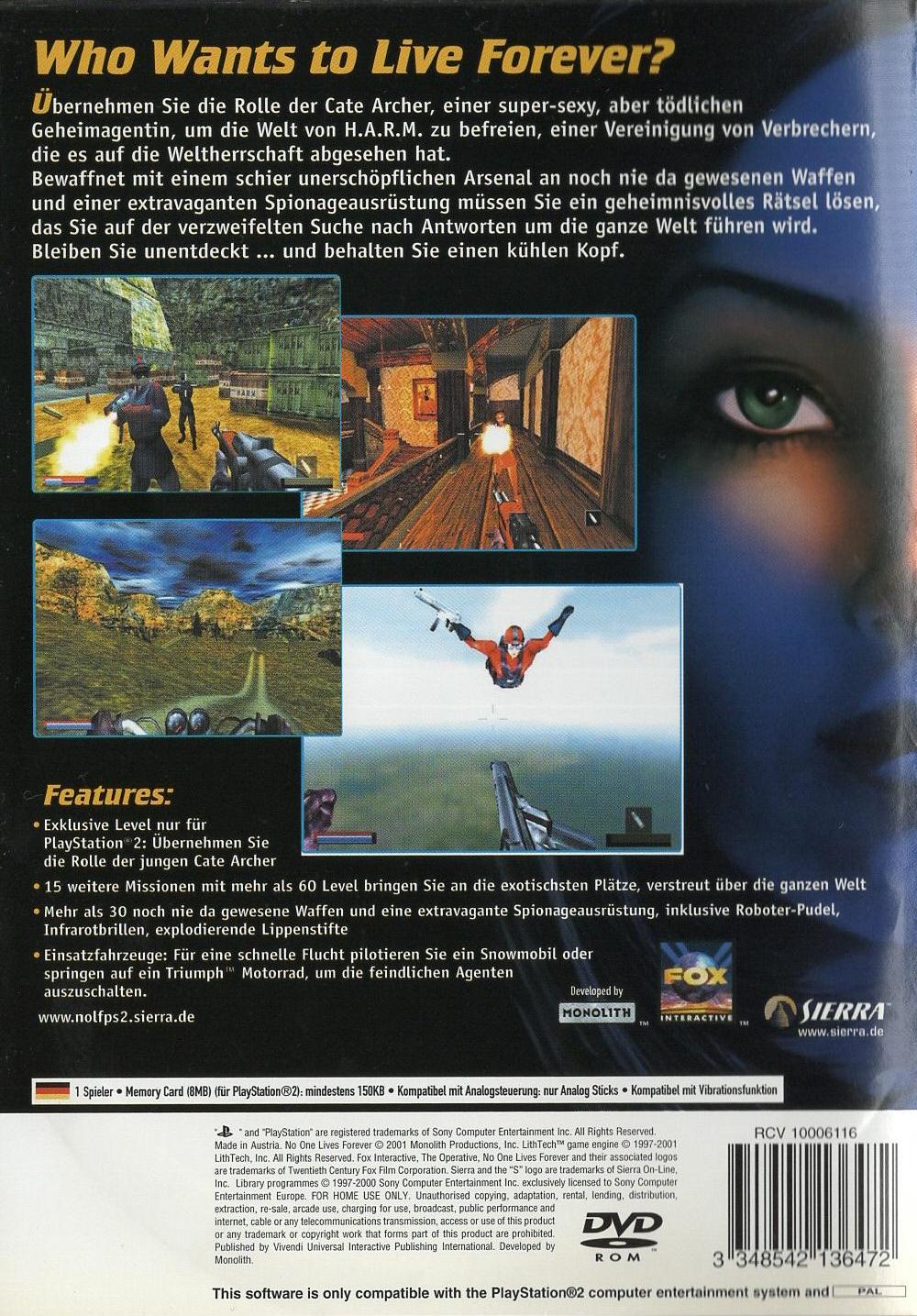 The Operative: No One Lives Forever - PlayStation 2 Rückseite
