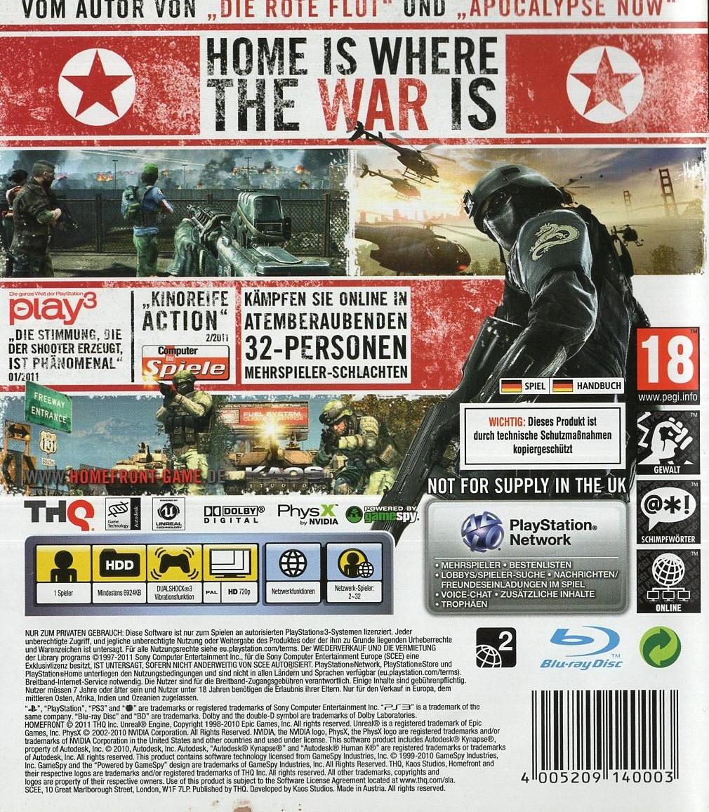 Homefront - PlayStation 3 Rückseite