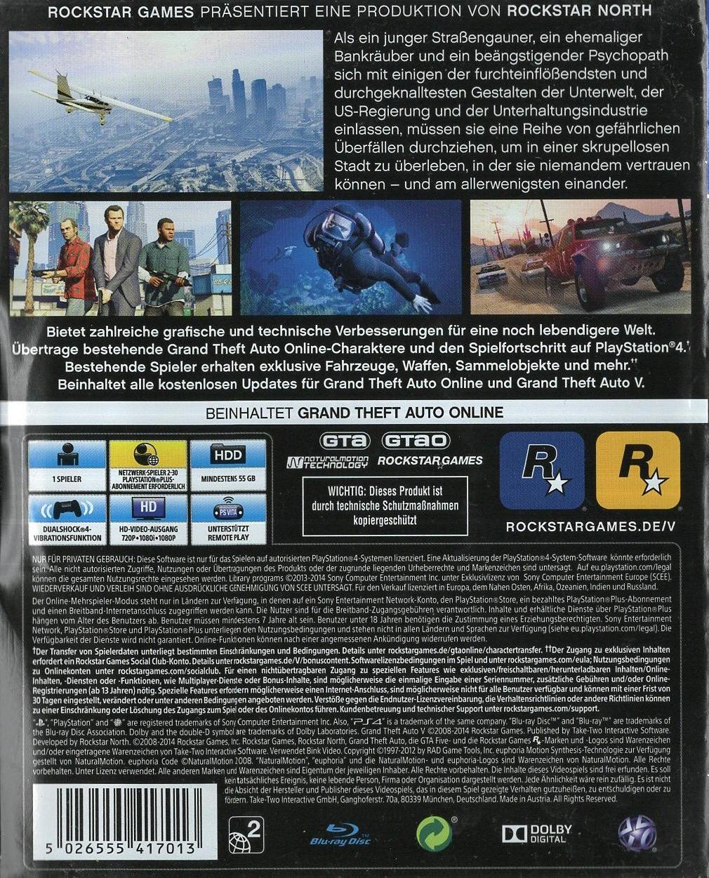 Grand Theft Auto V - PlayStation 4 Rückseite