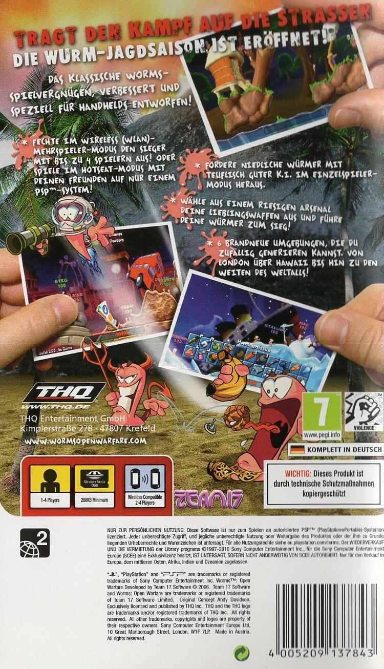 Worms: Open Warfare - PlayStation Portable Rückseite