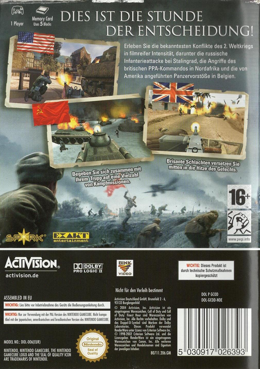 Call of Duty: Finest Hour - Nintendo GameCube Rückseite