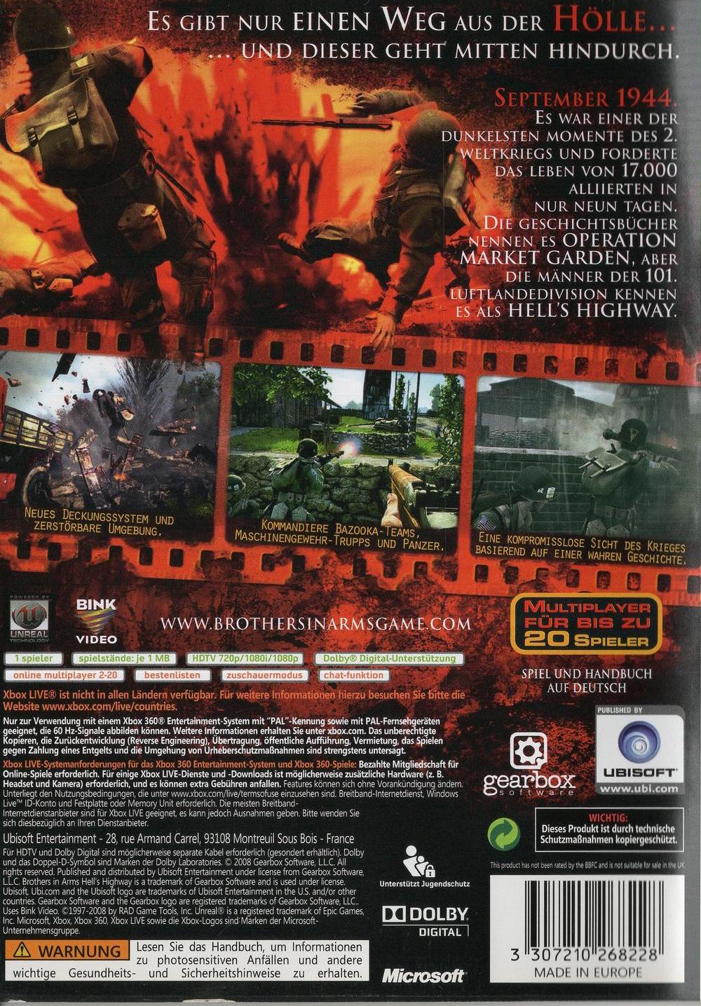 Brothers in Arms: Hell's Highway - Xbox 360 Rückseite