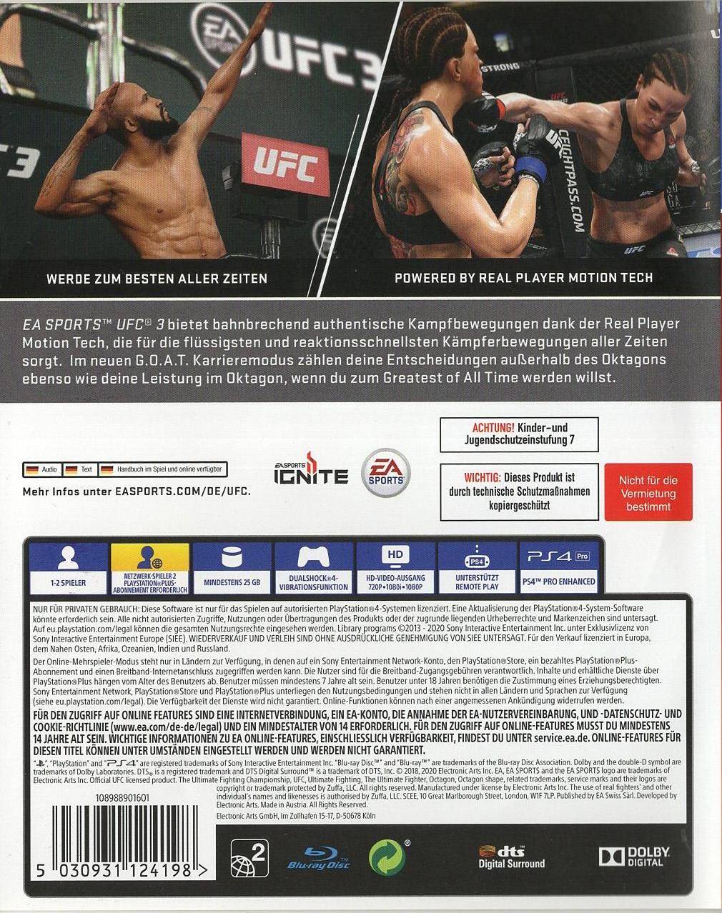EA Sports UFC 3 - PlayStation 4 Rückseite