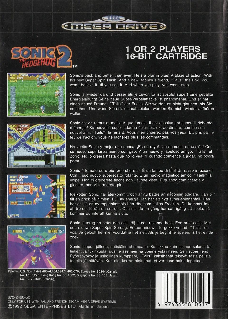 Sonic the Hedgehog 2 - Sega Mega Drive Rückseite