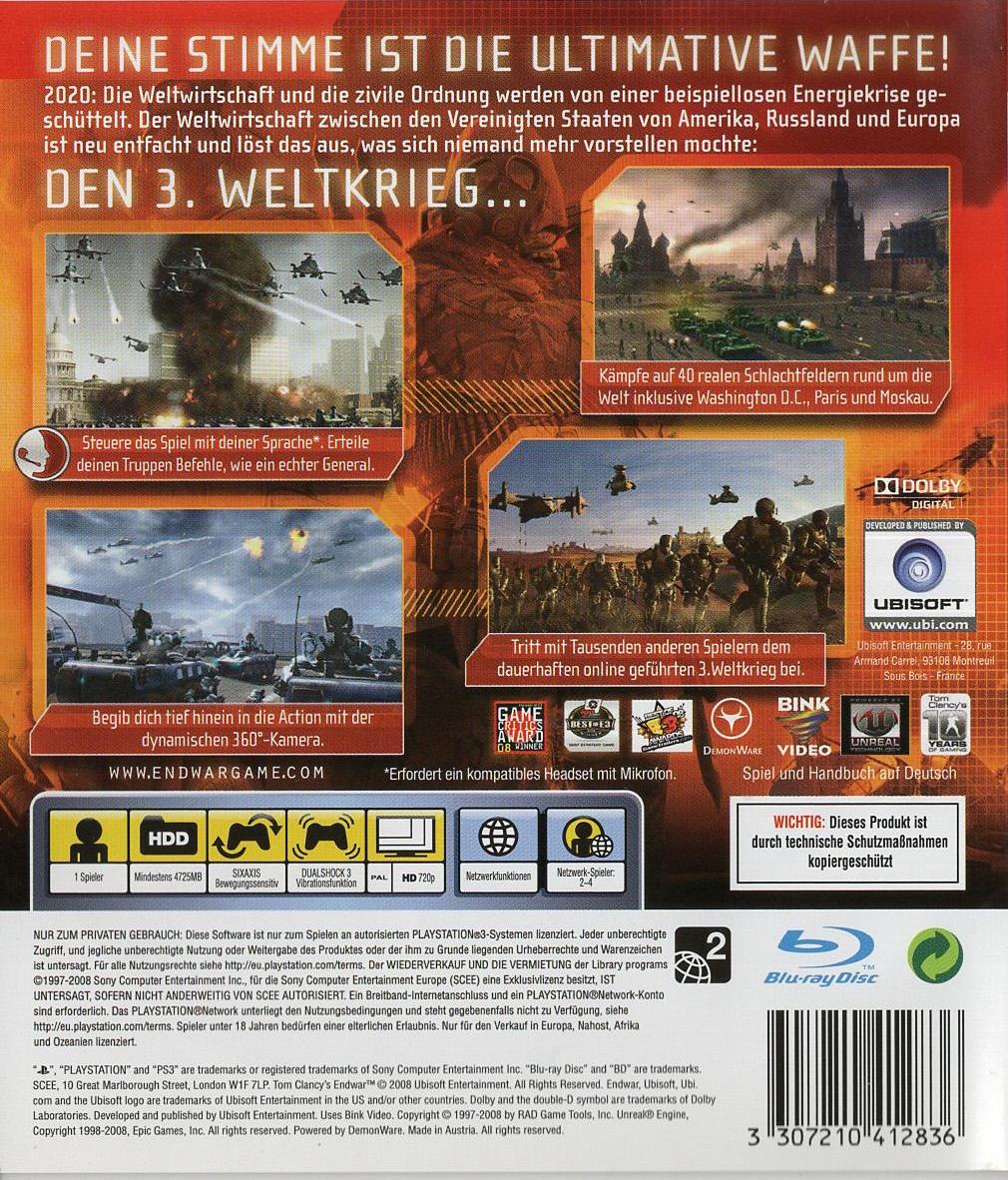 Tom Clancy's EndWar - PlayStation 3 Rückseite