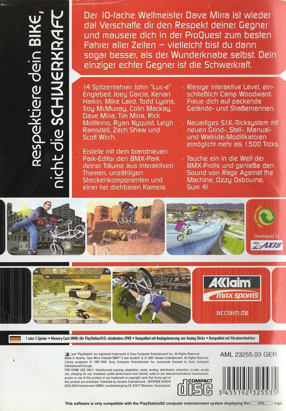 Dave Mirra Freestyle BMX 2 - PlayStation 2 Rückseite