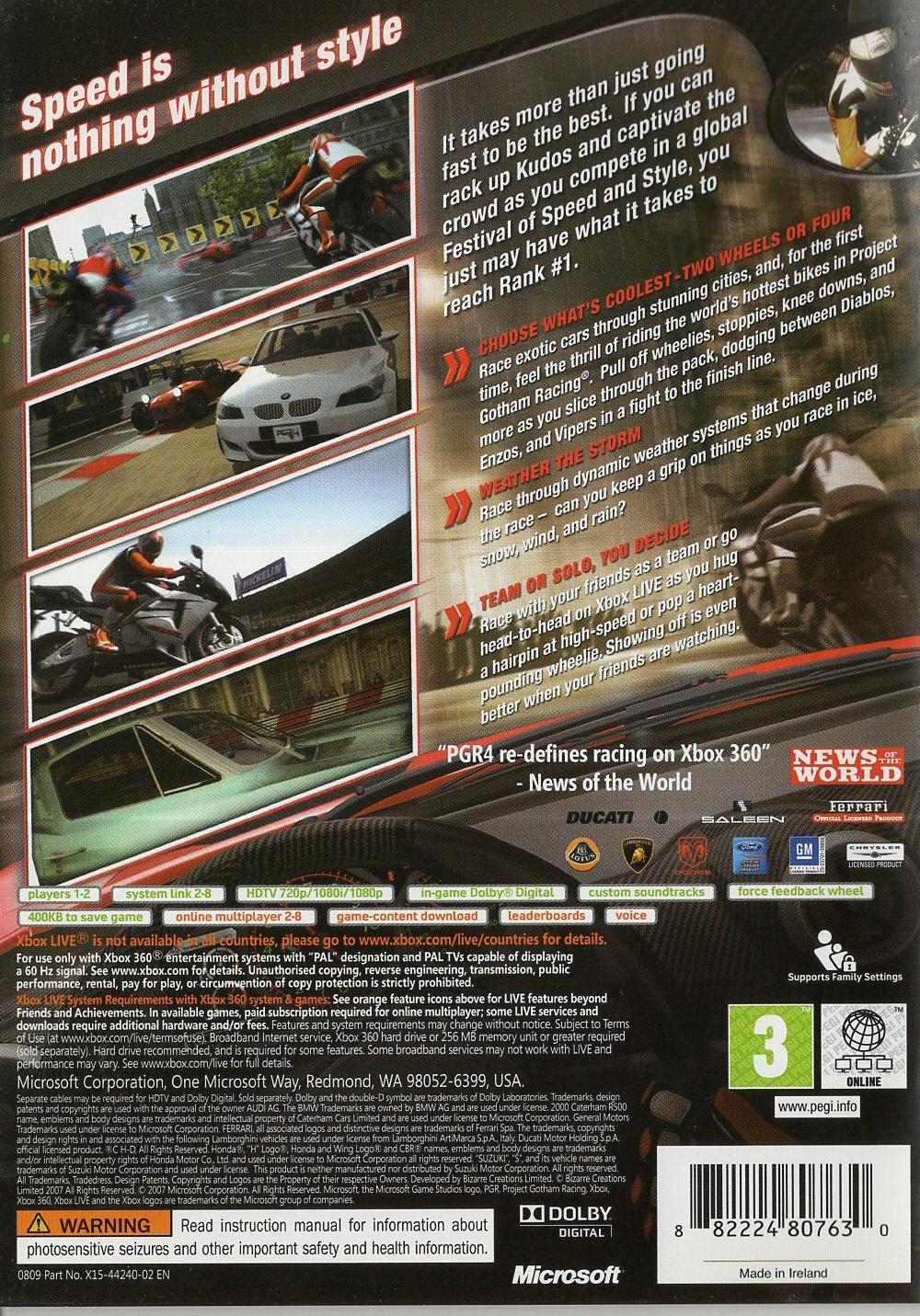 Project Gotham Racing 4 - Xbox 360 Rückseite