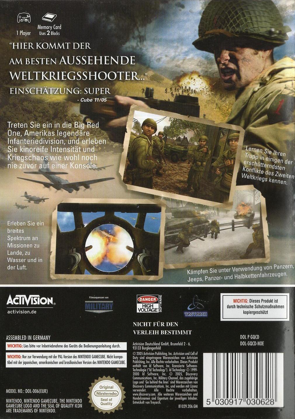 Call of Duty 2: Big Red One - Nintendo GameCube Rückseite