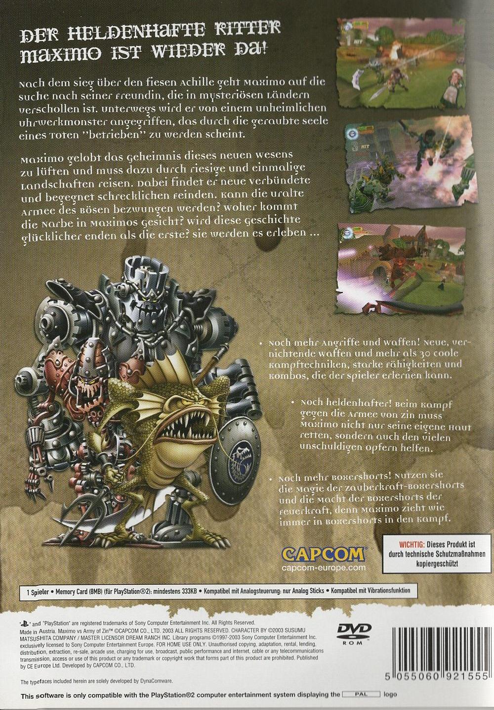 Maximo vs Army of Zin - PlayStation 2 Rückseite