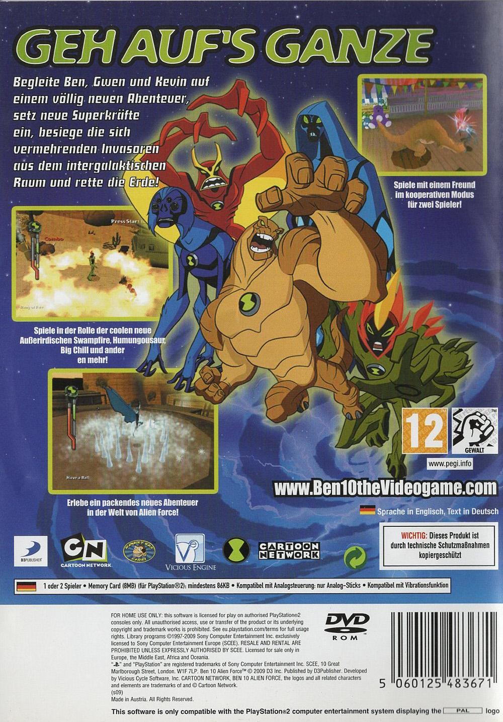 Ben 10 Alien Force - PlayStation 2 Rückseite
