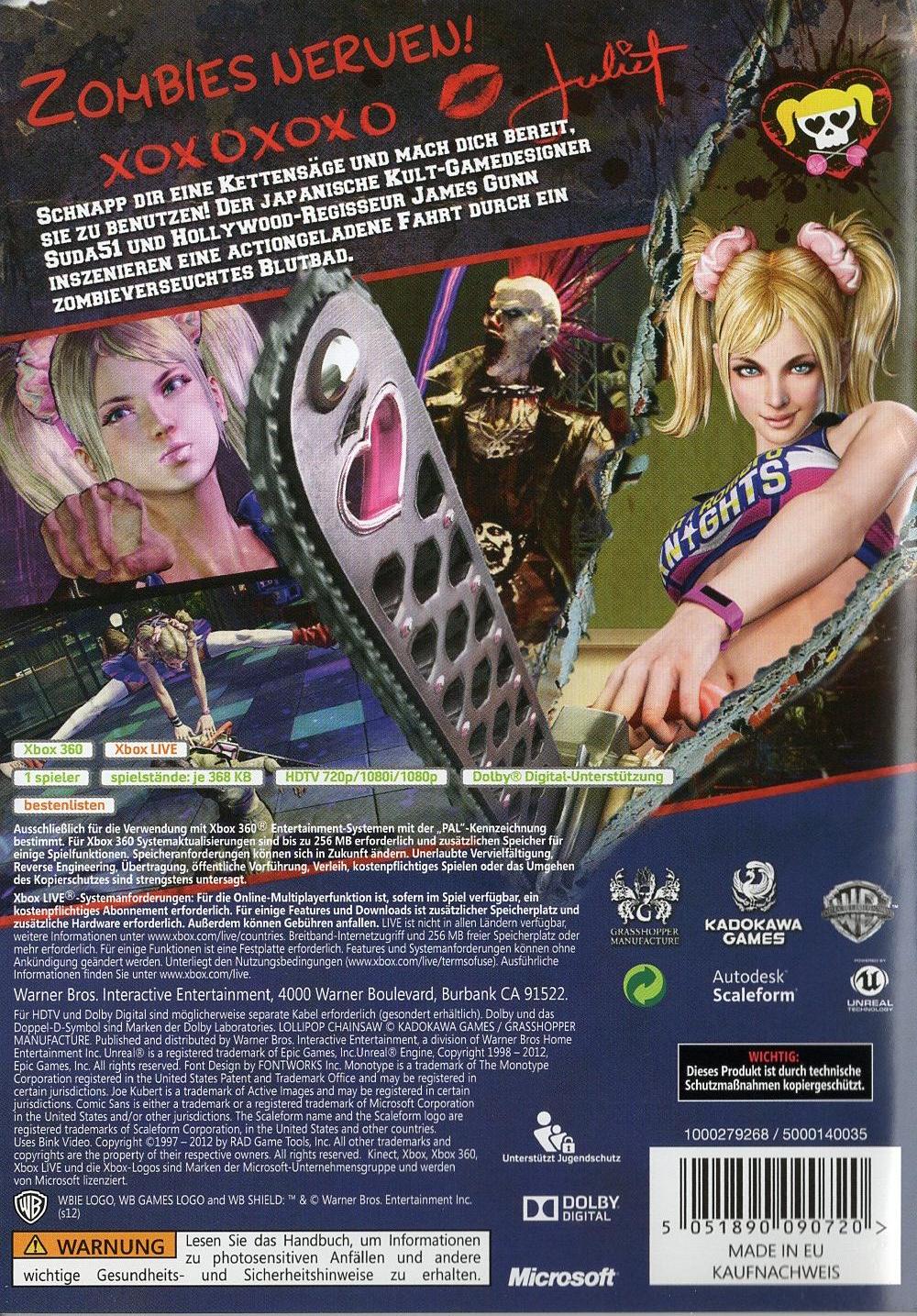 Lollipop Chainsaw - Xbox 360 Rückseite