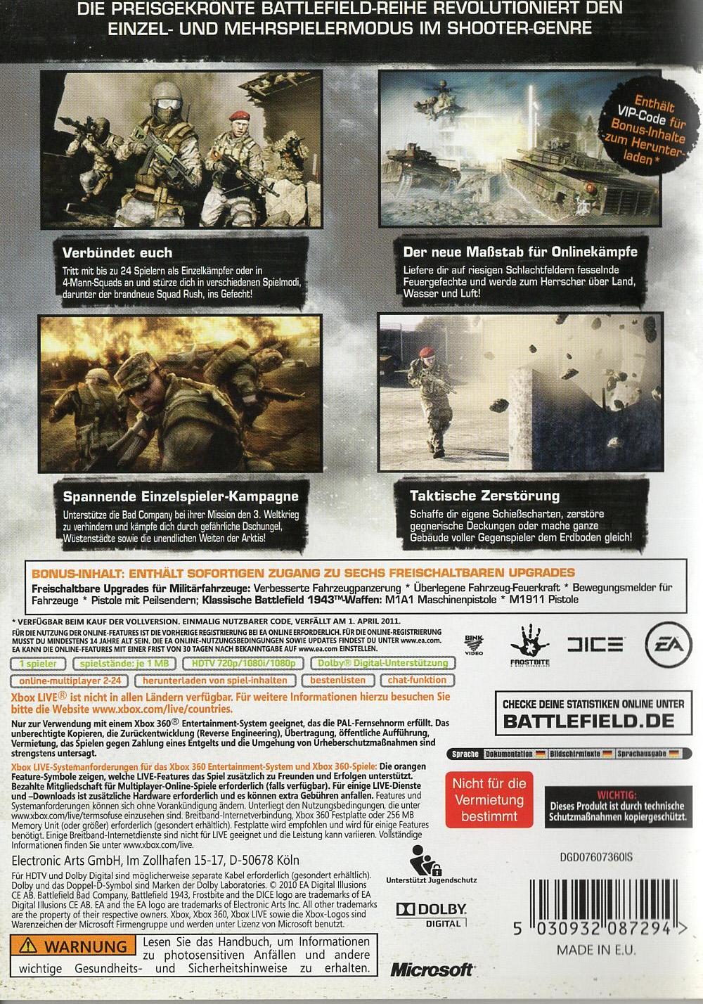 Battlefield: Bad Company 2 - Xbox 360 Rückseite