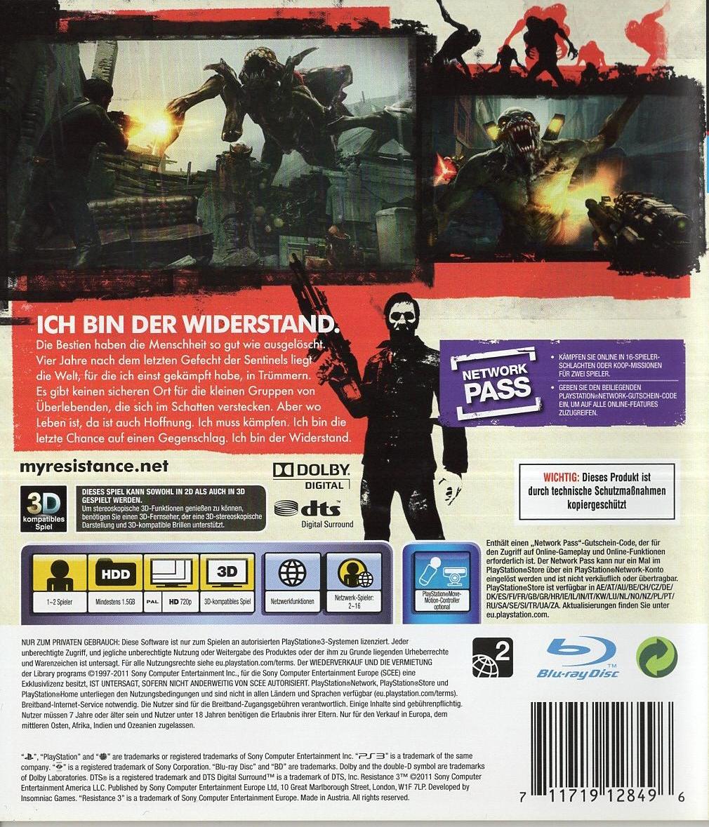 Resistance 3 - PlayStation 3 Rückseite