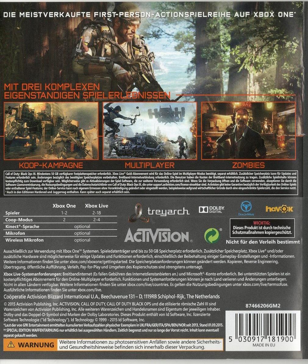Call of Duty: Black Ops III - Xbox One Rückseite