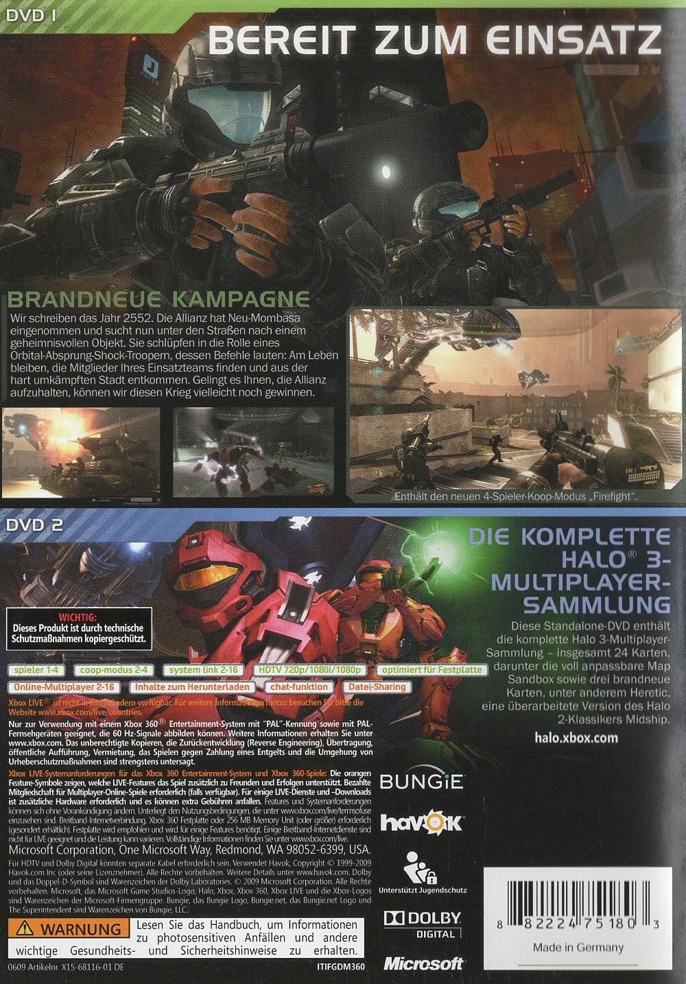 Halo 3: ODST - Xbox 360 Rückseite