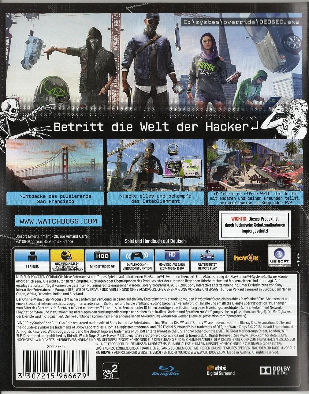 Watch Dogs 2 - PlayStation 4 Rückseite
